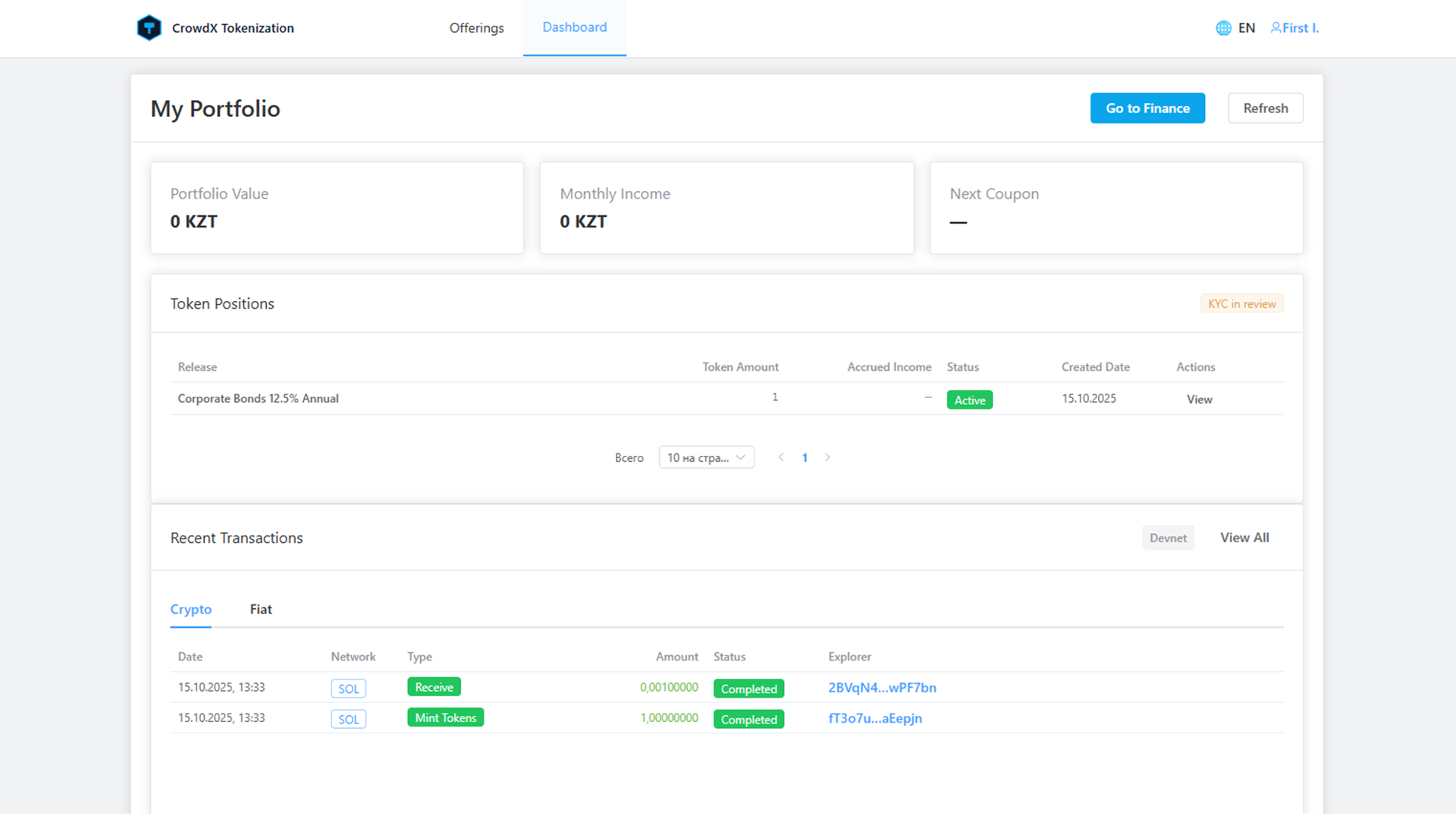 CrowdX Tokenization Platform - Investor Dashboard with Portfolio Management